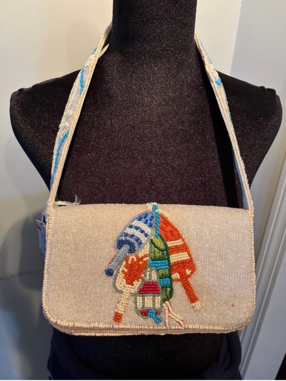 Viral beaded buoy  Shoulder Bag with Multicolor Embroidered Design